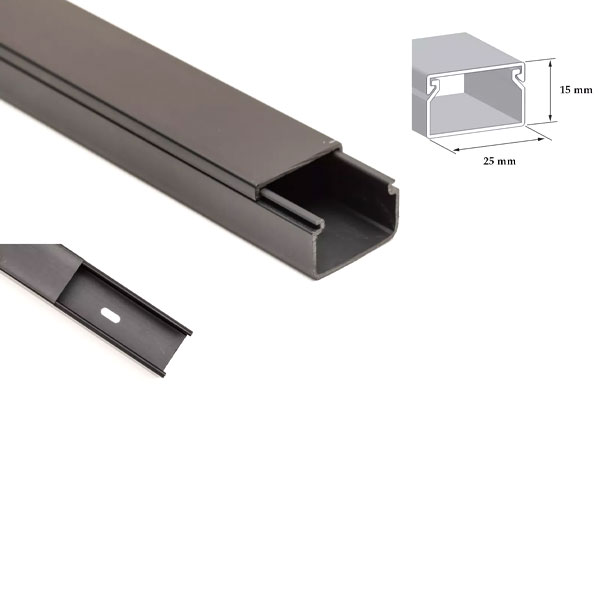 1m Black Electrical Cable Trunking PVC Wire Conduit Plastic Cover 