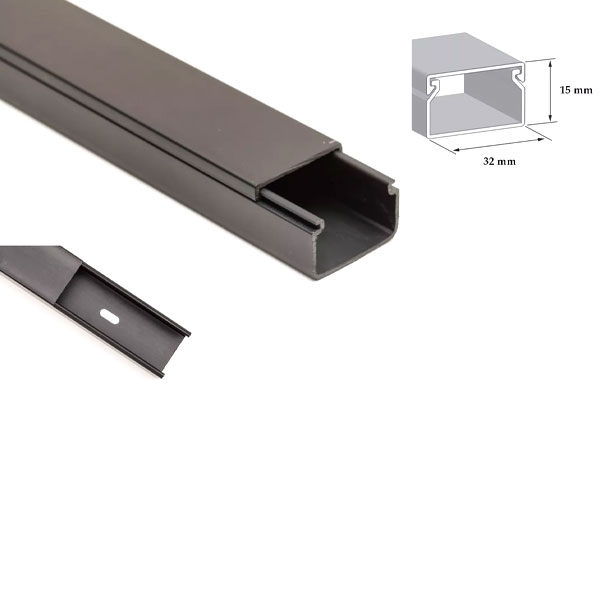 1m Black Electrical Cable Trunking PVC Wire Conduit Plastic Cover 
