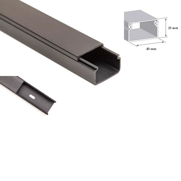 1m Black Electrical Cable Trunking PVC Wire Conduit Plastic Cover 