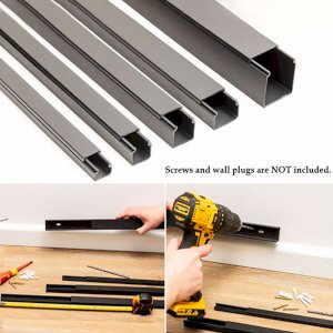 1m Black Electrical Cable Trunking PVC Wire Conduit Plastic Cover 