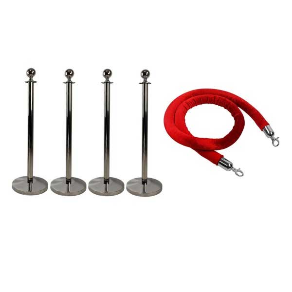 New Luxurious Red Velvet Rope Barrier Posts for Elegant Crowd Control