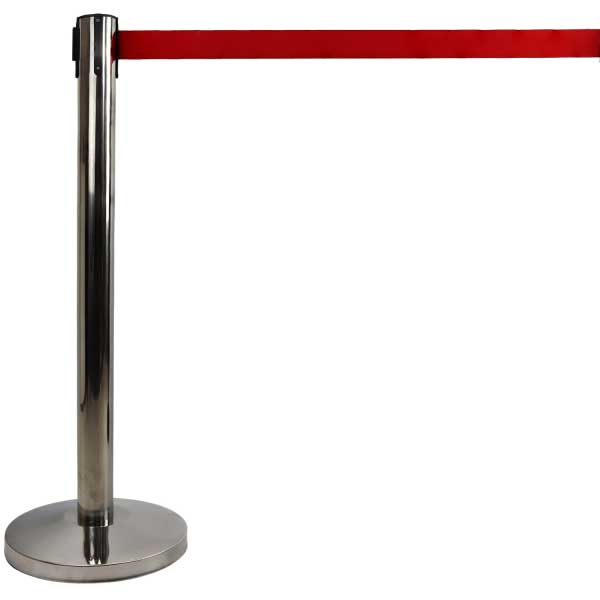 New Stainless Steel Queue Barrier Post with Red Belt