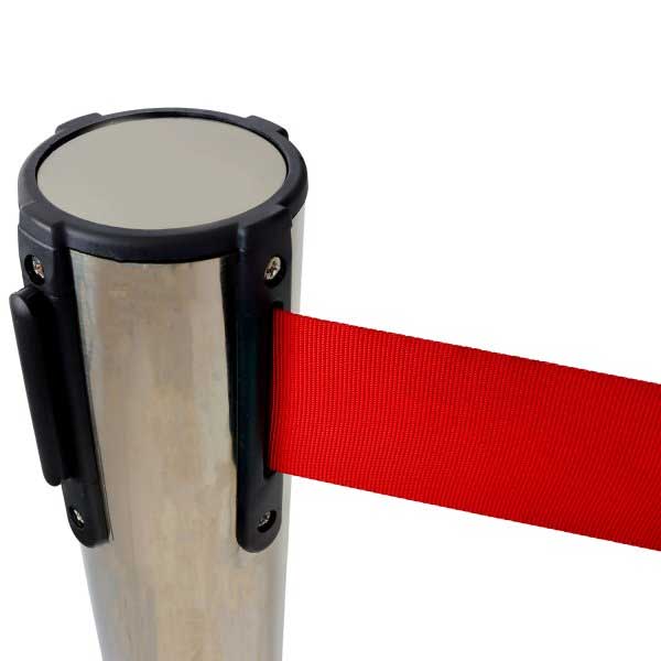 New Stainless Steel Queue Barrier Post with Red Belt