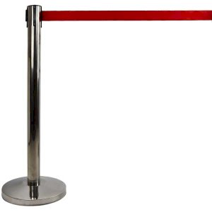 New Stainless Steel Queue Barrier Post with Red Belt
