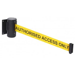 Queue Safety Cordon with 'Authorized Access Only' Belt for Controlled Entry