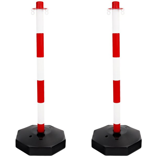 Red & White Plastic Chain Barrier with 2 Posts for Safety and Crowd Control