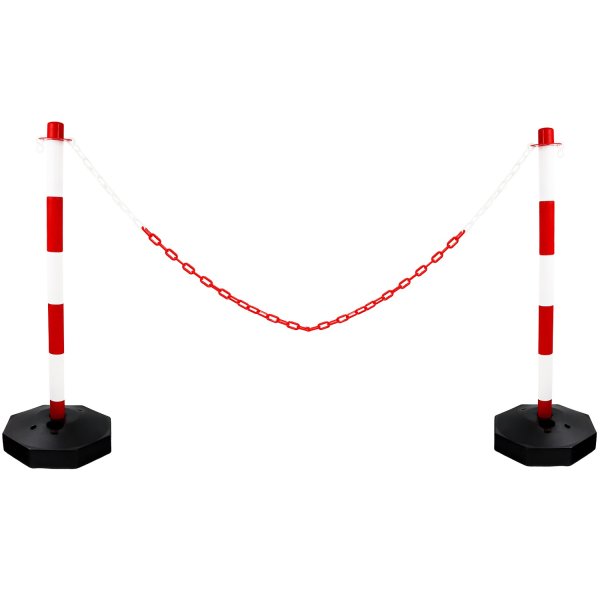 Red & White Plastic Chain Barrier with 2 Posts for Safety and Crowd Control