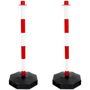 Red & White Plastic Chain Barrier with 2 Posts for Safety and Crowd Control