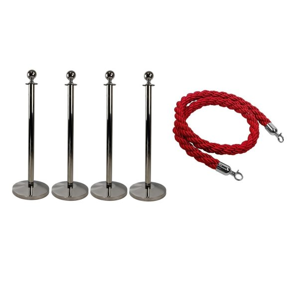 Silver Barrier Stands with Red Twisted Rope for Crowd Control