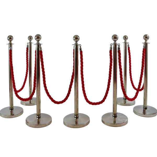 Silver Barrier Stands with Red Twisted Rope for Crowd Control