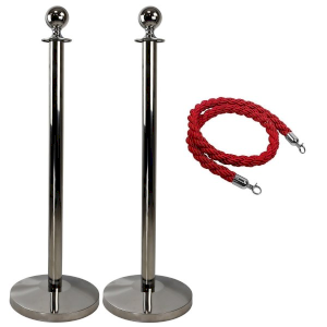 Silver Barrier Stands with Red Twisted Rope for Crowd Control