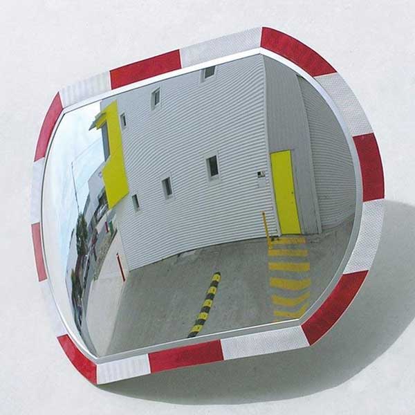 White & Orange UV-Treated Polycarbonate Convex Traffic Mirror With Rectangular face