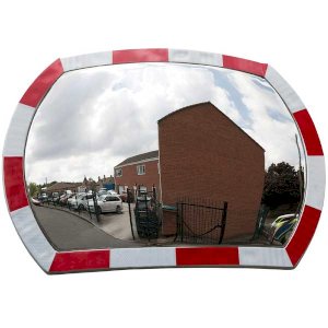White & Orange UV-Treated Polycarbonate Convex Traffic Mirror With Rectangular face
